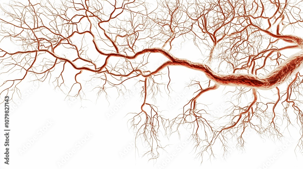 Fototapeta premium Isolated on a white background, this detailed anatomical illustration showcases the intricate network of human veins, highlighting their branches and connections.