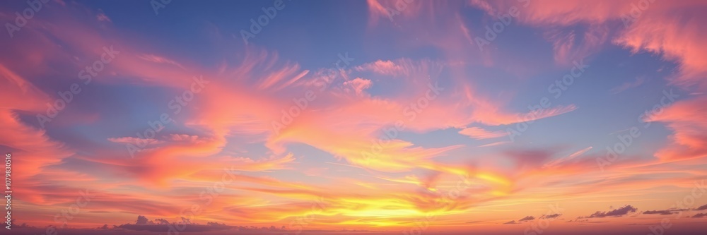Obraz premium Vibrant colors of a beautiful sunrise with soft clouds in the sky, sunrise