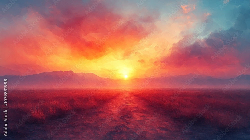 Fototapeta premium Fiery Sunset Over Mountains