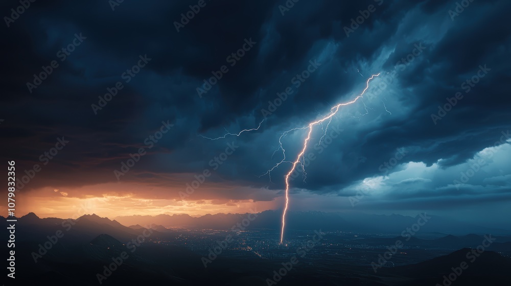 Stunning Nighttime Thunderstorm with Dramatic Lightning Illuminating the Landscape Under an Intense Sky at Dusk Stunning Nighttime Thunderstorm with Dramatic Lightning Illuminating the Landscape Under an Intense Sky at Dusk