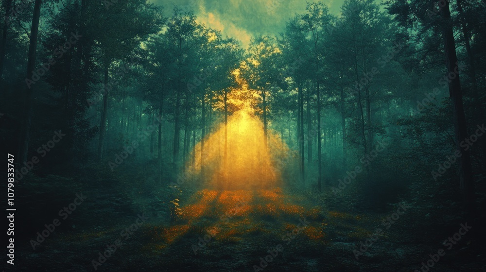 Fototapeta premium Mysterious Forest Path with Sunlight