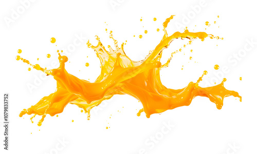 A splash of orange juice in motion, vibrant and semi-transparent to overlay on other images