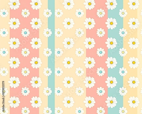 Retro Floral Polka Dot Pattern with Playful Daisies in Pastel Colors for Seamless Background or Textile Design