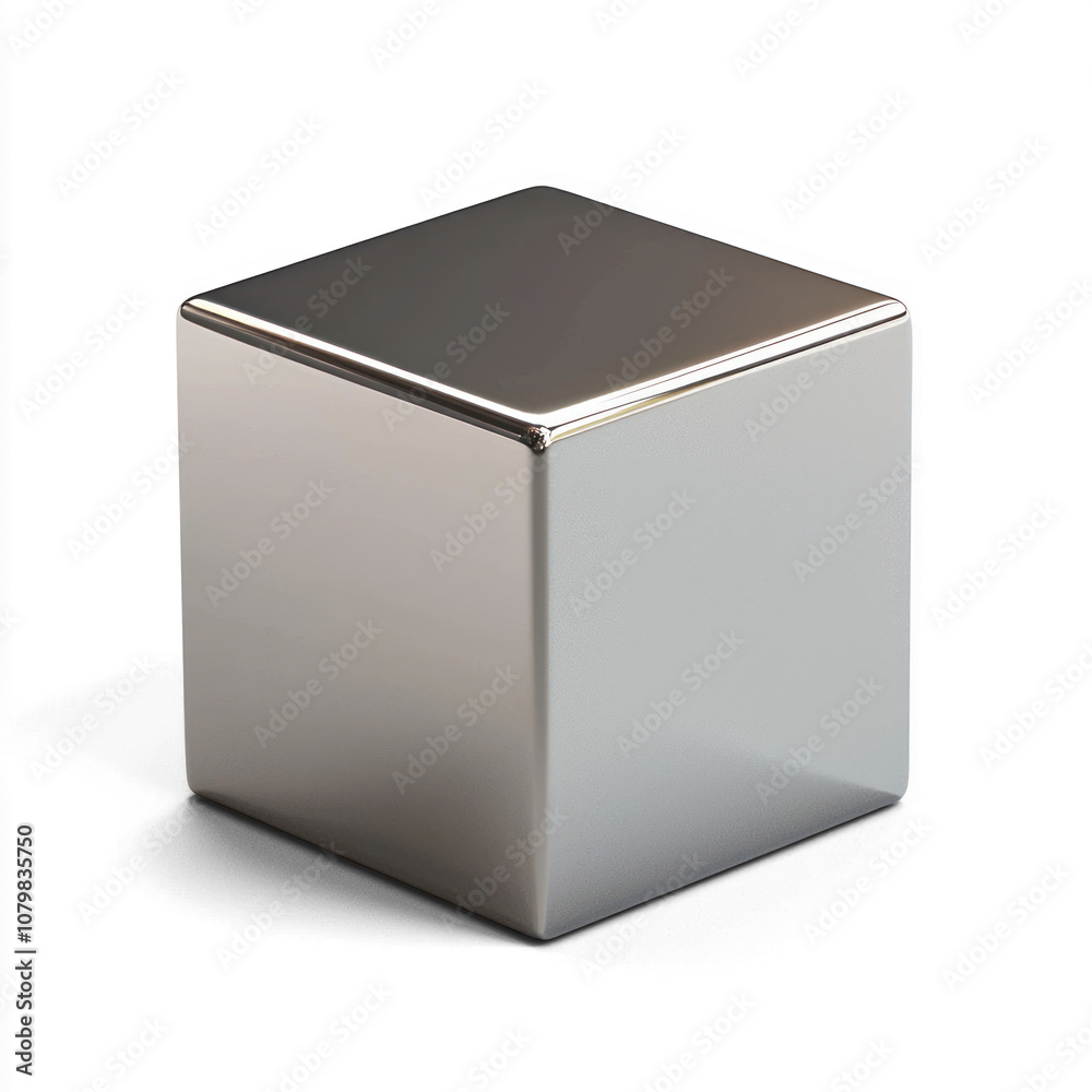 A single 3D cube with a metallic finish on a transparent background A single 3D cube with a metallic finish on a transparent background