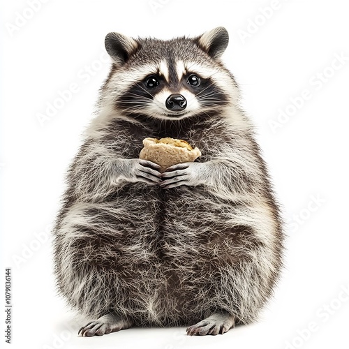 Chubby Raccoon Sitting Back with Imaginary Food Capturing Its Playful Nature photo