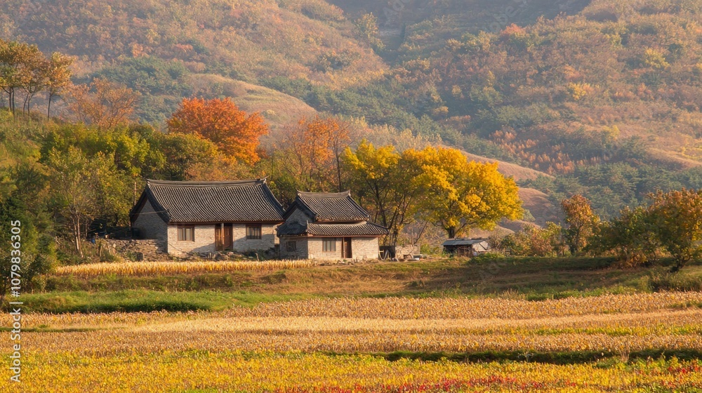 Serene Autumn Scene in Rural China - Traditional Farmhouse, Vibrant Foliage, Harvesting Farmers, Rolling Hills Panorama | Ultra-Detailed Landscape Photography Serene Autumn Scene in Rural China - Traditional Farmhouse, Vibrant Foliage, Harvesting Farmers, Rolling Hills Panorama | Ultra-Detailed Landscape Photography