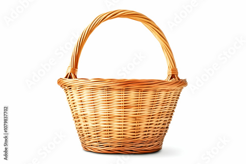 Empty wicker basket isolated on white background.