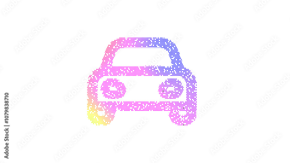 Icon car without mirrors is made up of LED square shapes. There are bright diodes and there are black dead diodes Icon car without mirrors is made up of LED square shapes. There are bright diodes and there are black dead diodes