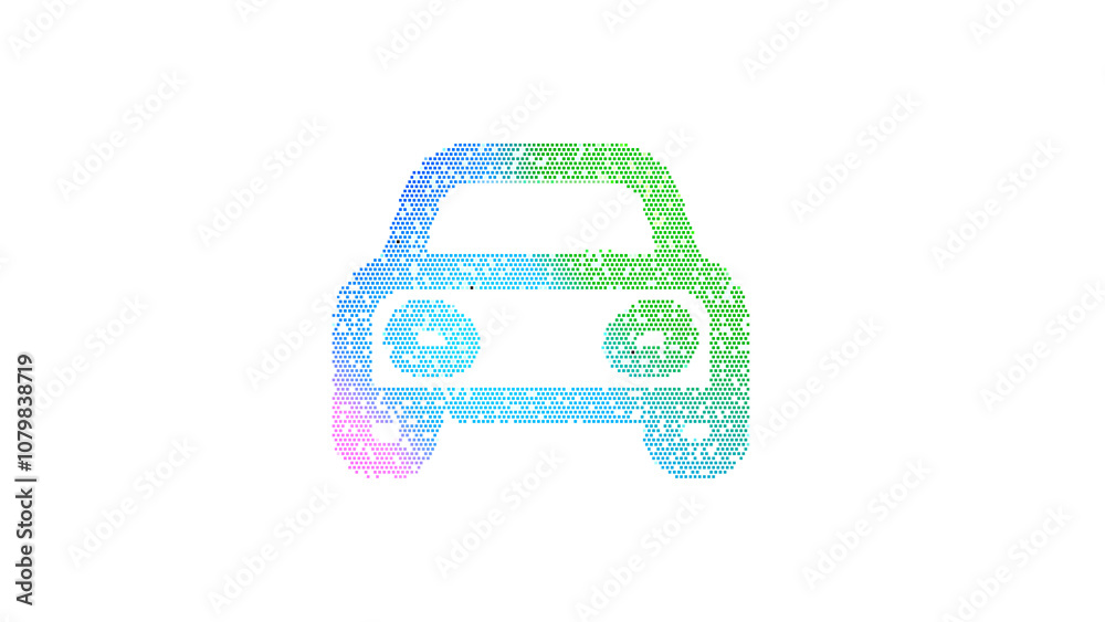 Icon car without mirrors is made up of LED square shapes. There are bright diodes and there are black dead diodes Icon car without mirrors is made up of LED square shapes. There are bright diodes and there are black dead diodes