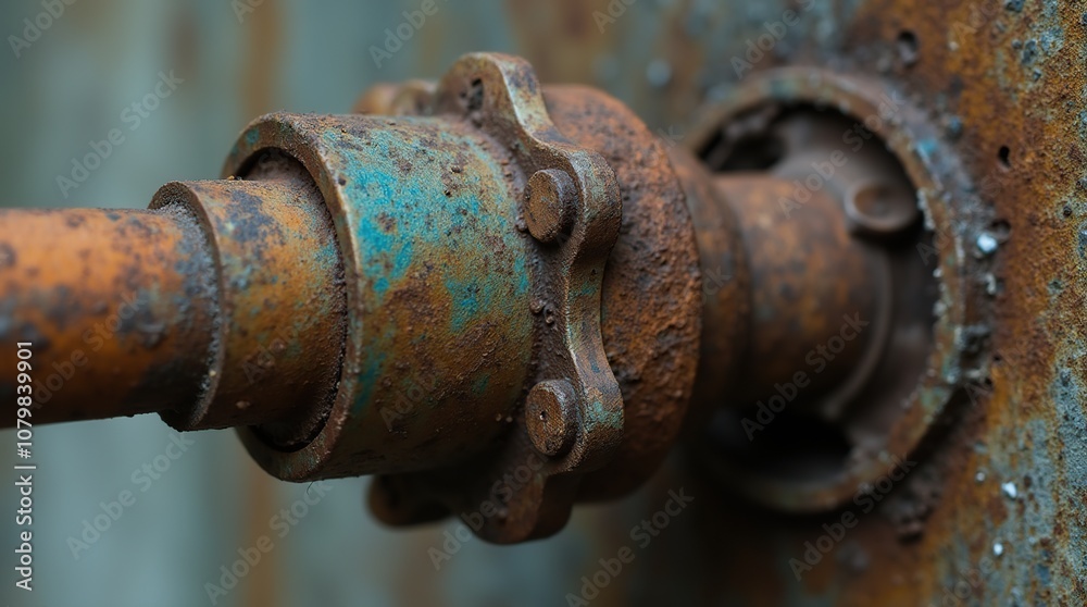 Close-Up of Rusty Old Water Valve on a Metal Surface Close-Up of Rusty Old Water Valve on a Metal Surface