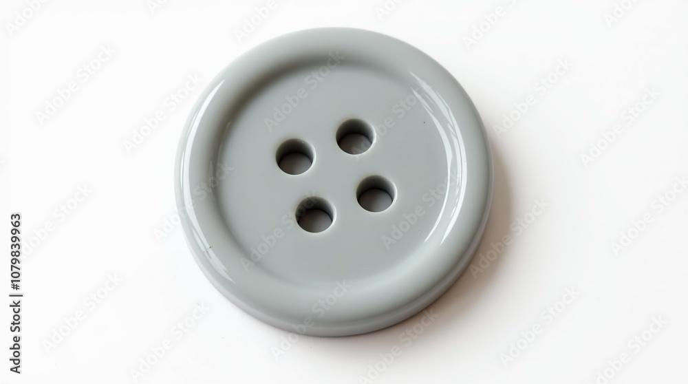 Detailed Gray Plastic Sewing Button on White Background Detailed Gray Plastic Sewing Button on White Background