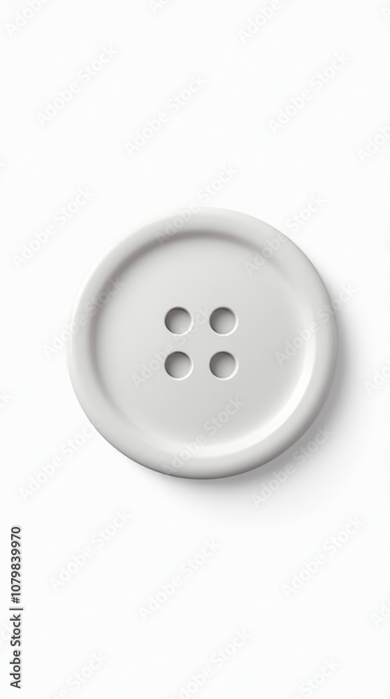 Realistic White Plastic Sewing Button on White Background Realistic White Plastic Sewing Button on White Background