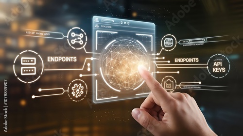 businessman pressing virtual button API, application programming interface. cloud computing concept, cloud technology, Saas, Paas, Iaas. AWS Services
