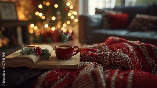 Wallpaper Mural A cozy Christmas morning scene with a cup of hot coffee beside a festive decoration. Torontodigital.ca