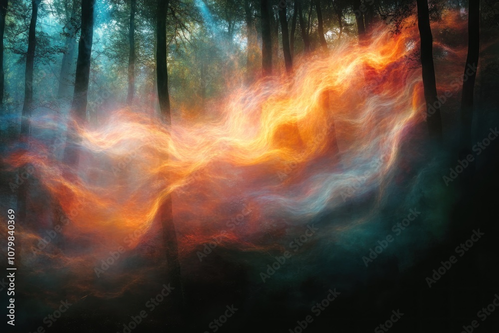 Mystical Forest with Glowing Smoke Mystical Forest with Glowing Smoke