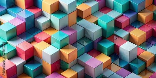 A vibrant, abstract pattern of colorful glossy cubes, arranged in a random yet harmonious design, showcasing the beauty of geometric shapes and the power of color.