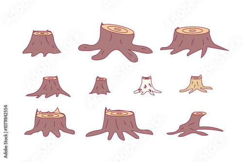 cartoon stumps set isolated on white illustration