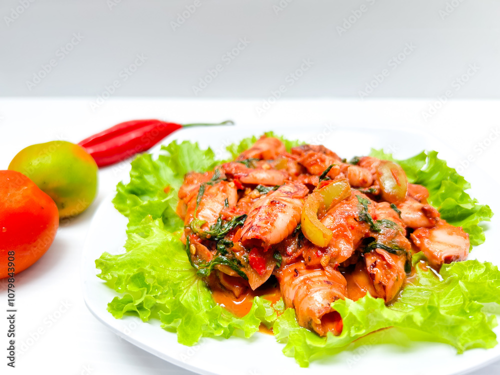 Sambal Sotong is Malaysian Dish Made From Squid in Chili Paste. Sambal Sotong is Malaysian Dish Made From Squid in Chili Paste.