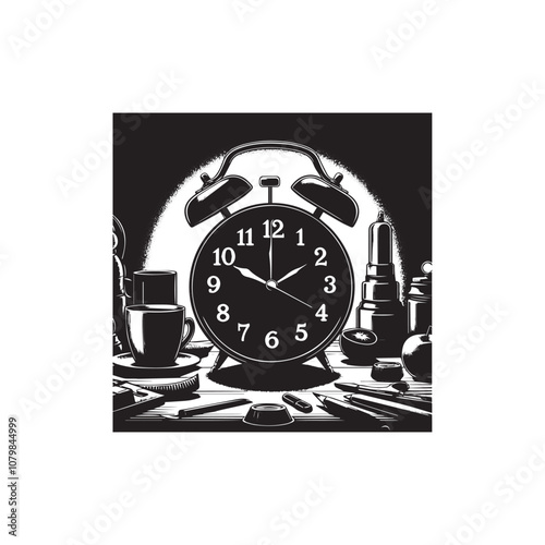 Alarm clock silhouette vector design art illustration