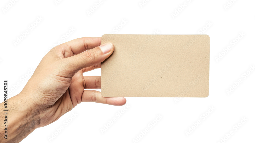 Fototapeta premium Hand holding clean note on white transparent background