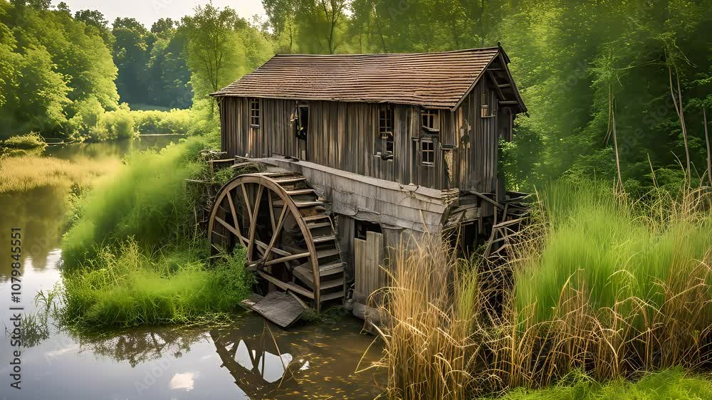 Watermill in the Woods, Rustic Charm and Nature's Beauty