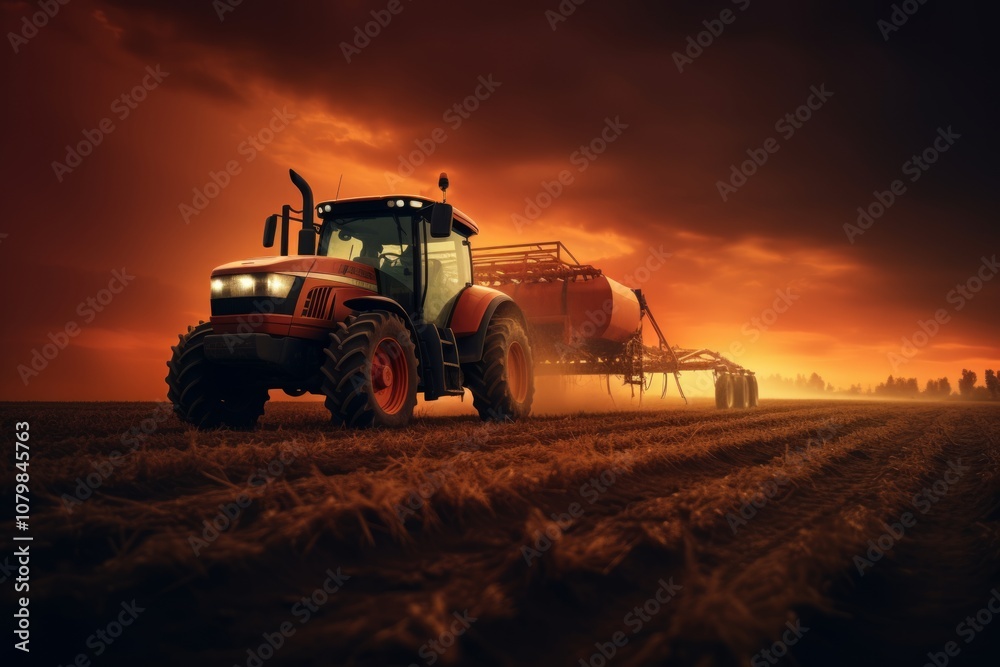 Fototapeta premium The Color of Cultivation: A Tractor's Dance in the Field