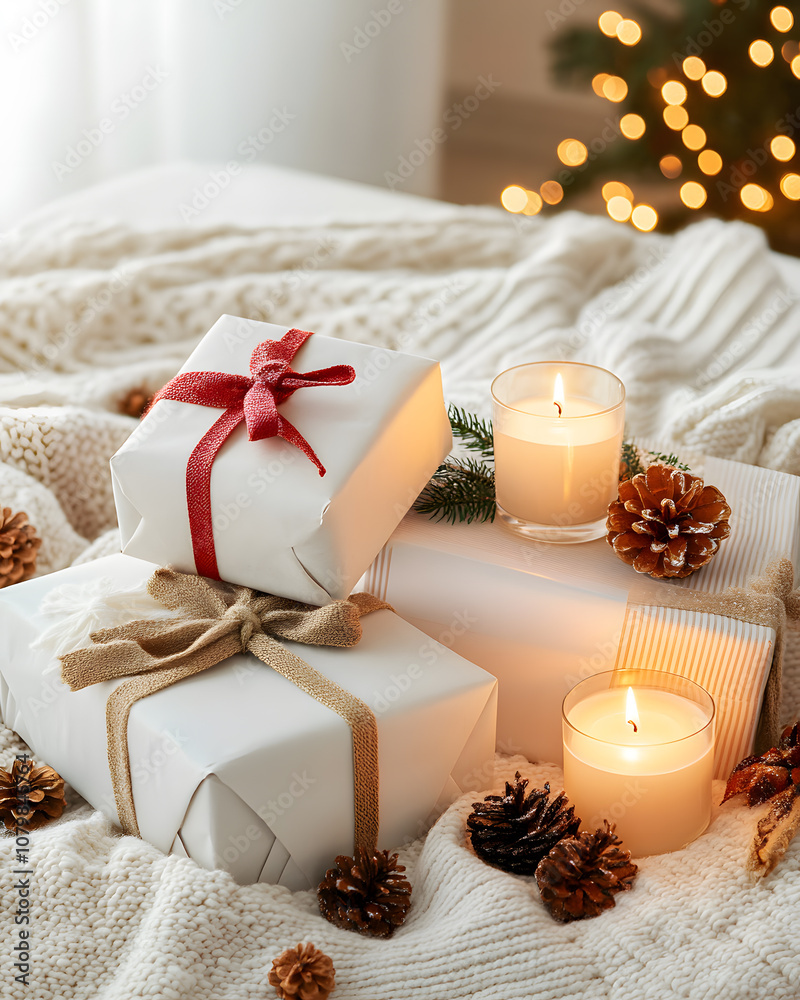 Christmas scene in cozy snowy winter Decorative lighting and charming elements to create a warm and magical atmosphere. Christmas scene in cozy snowy winter Decorative lighting and charming elements to create a warm and magical atmosphere.