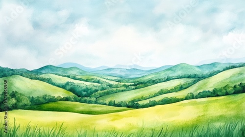 Watercolor Painting of Rolling Hills
