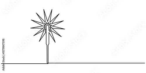 Sparklers burning in continuous line art drawing style. Festive Bengal lights minimalist black linear design isolated on white background. Pro Vector illustration, continuous one line art style.