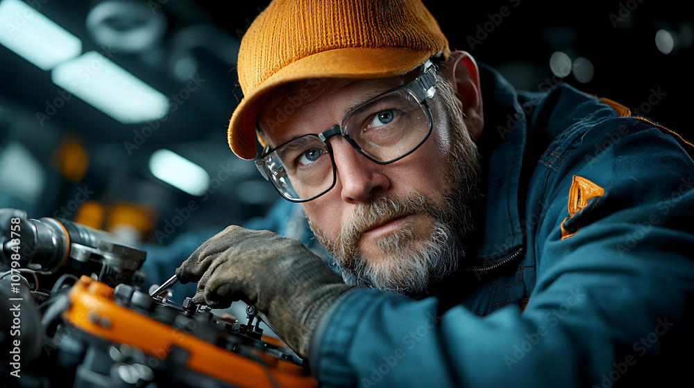 Industrial mechanic skillfully adjusts valve with precision in workshop environment Industrial mechanic skillfully adjusts valve with precision in workshop environment