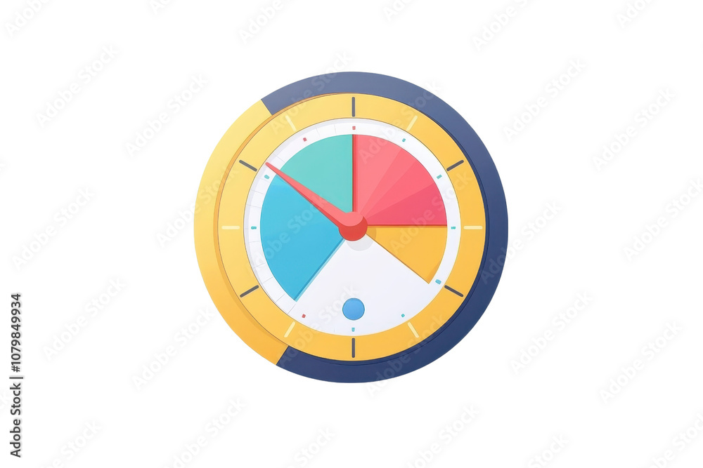 A colorful dial design featuring sections in blue, green, yellow, and red, with hands indicating various positions on a round face. A colorful dial design featuring sections in blue, green, yellow, and red, with hands indicating various positions on a round face.