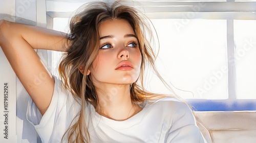 Beautiful Woman Portrait Long Hair White Shirt Window Light Soft Focus Dreamy Feminine Gentle Free Download Beautiful Woman Portrait Long Hair White Shirt Window Light Soft Focus Dreamy Feminine Gentle - GFXLoad