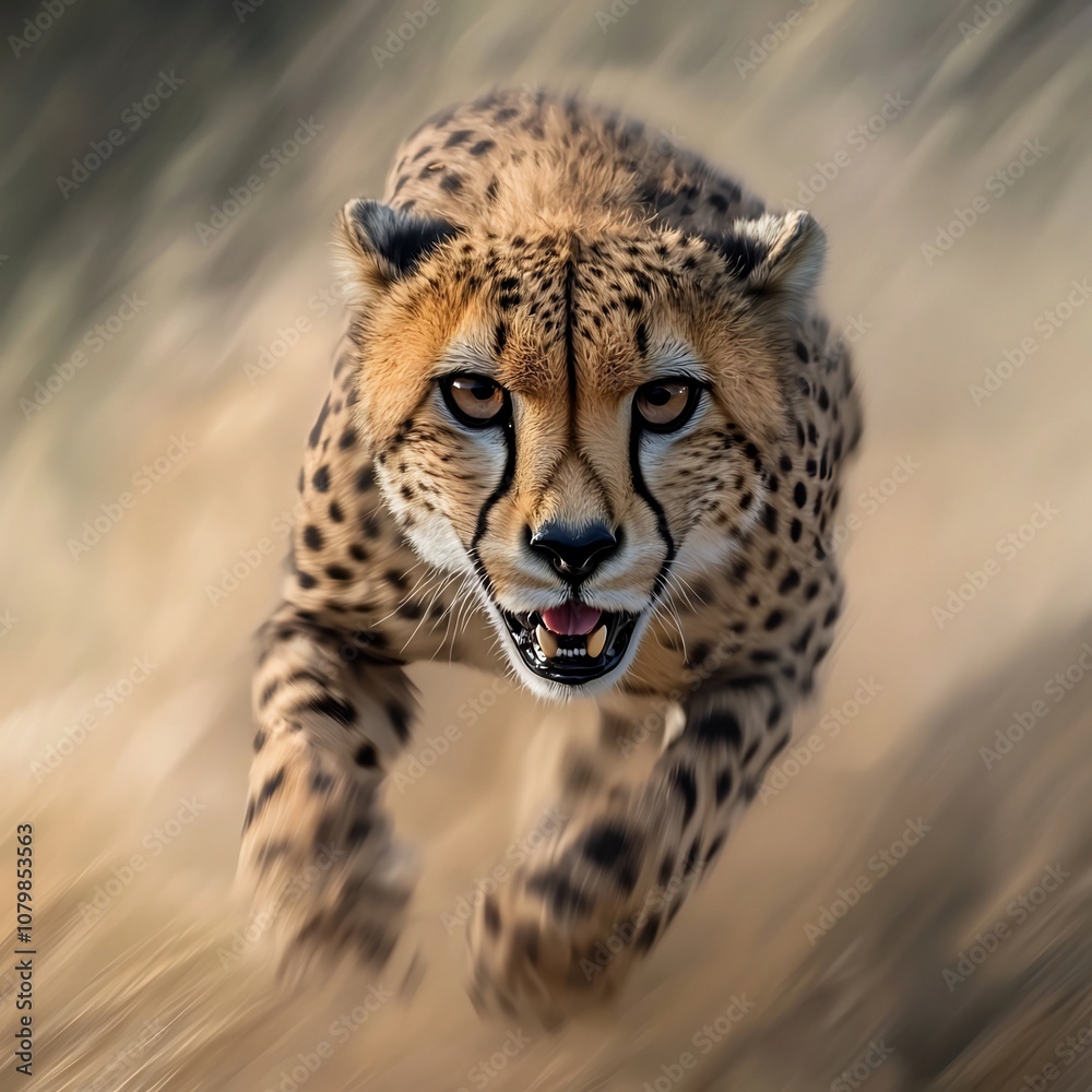 Fierce Cheetah in Mid Sprint Mouth Open Intense Eyes Capturing the Speed and Intensity of the Chase Fierce Cheetah in Mid Sprint Mouth Open Intense Eyes Capturing the Speed and Intensity of the Chase