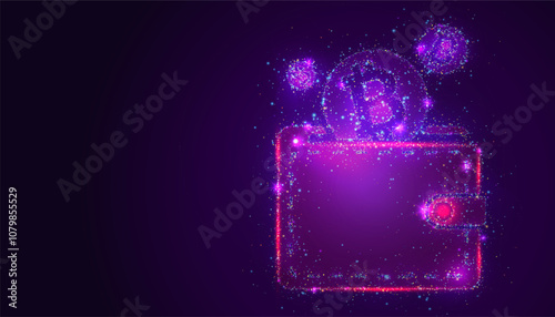 Silhouette of a digital wallet made of glowing, multicolored dots, resembling stars. Abstract shape, symbolizing security, digital finance, and the future of cryptocurrency.
