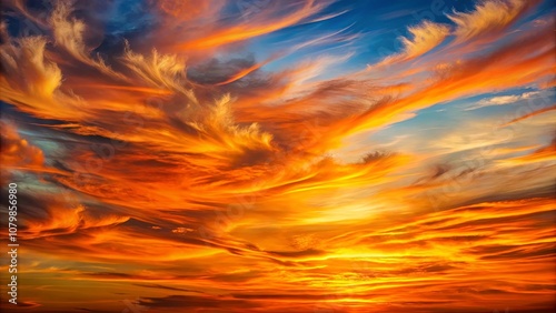 Golden Hour Sky Canvas A symphony of fiery hues and flowing clouds at sunset, a mesmerizing spectacle of nature's artistry.