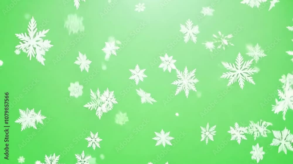 Snowflakes Gently Falling on Vibrant Green Scree During Wintertime Generative AI