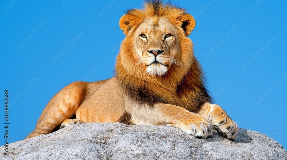 Fototapeta premium Majestic African Lion Resting on Rock Wildlife Photography