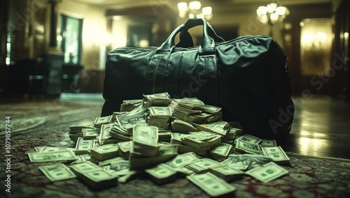 Cash and a Duffle Bag in an Elegant Room