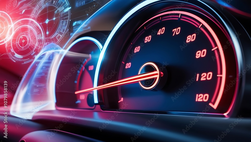 Fototapeta premium speedometer with a red arrow pointing, as if the car is going very fast