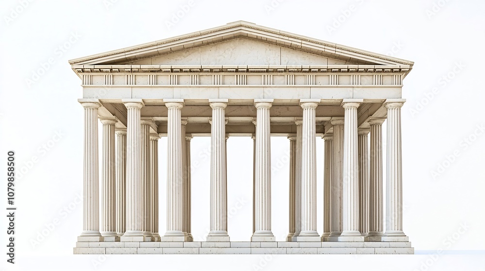 Fototapeta premium Iconic Classical Greek Temple with Symmetrical Columns and Pediment on Pristine White Background