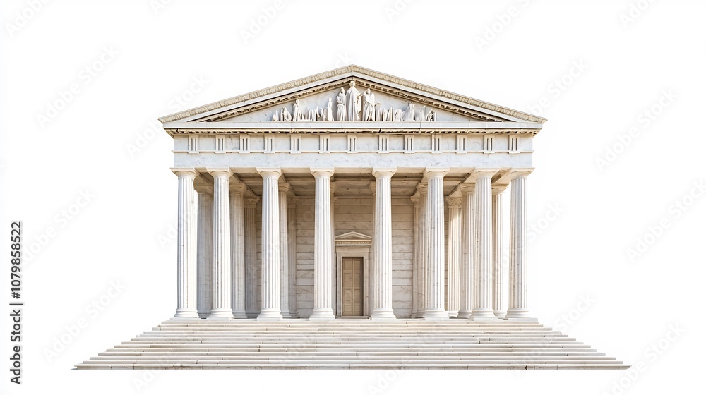 Naklejka premium Ancient Greek Classical Temple with Iconic Columns and Pediment on White Background