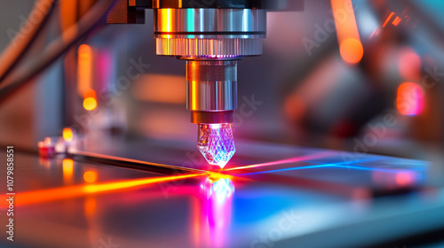 Detailed shot of the laser annealing system in action, showcasing the recrystallization process on silicon substrates photo