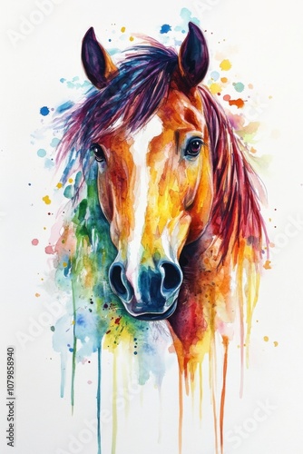 A vibrant and expressive portrait of a horse featuring bold colors and dynamic strokes that showcase its beauty and spirit. Generative AI photo