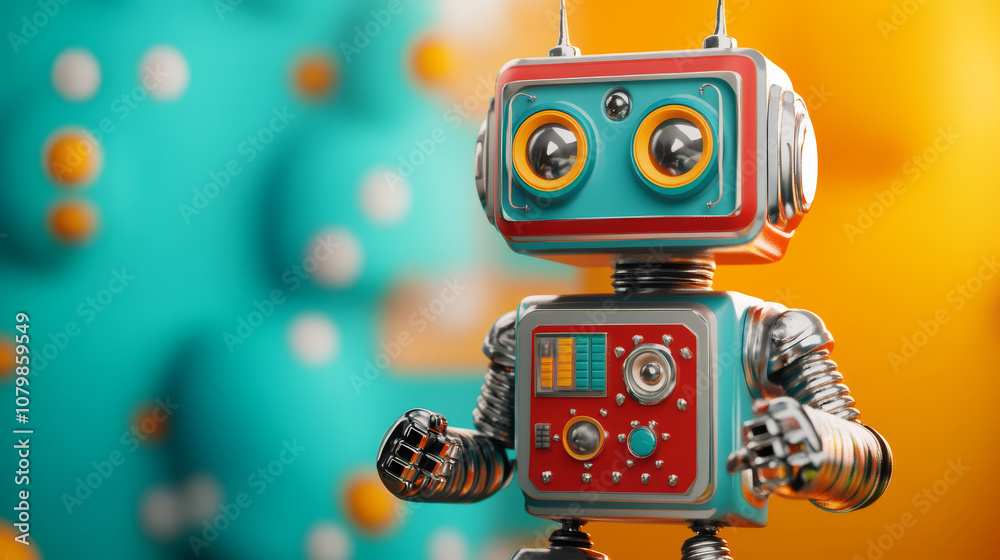 Dynamic scene of a robot toy in action, showcasing its features and movements against a colorful background Dynamic scene of a robot toy in action, showcasing its features and movements against a colorful background