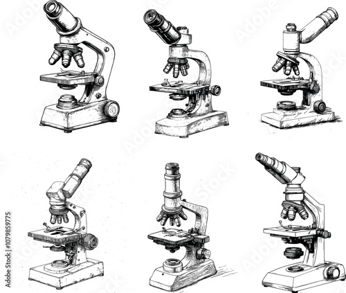 Different Styles of Microscopes Illustrated Showcasing Various Designs and Mechanisms