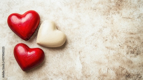 Affectionate heart symbols minimalist setting artistic content warm tones close-up view for love and connection