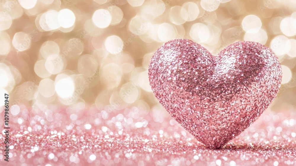 Fototapeta premium Sparkling pink heart symbolizing affection romantic setting glittering background close-up perspective minimalistic design for love themes