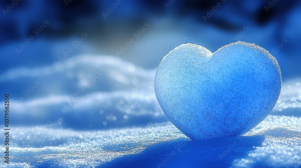 Fototapeta premium Frozen heart symbolizing affection in a snowy landscape minimalist viewpoint nature photography