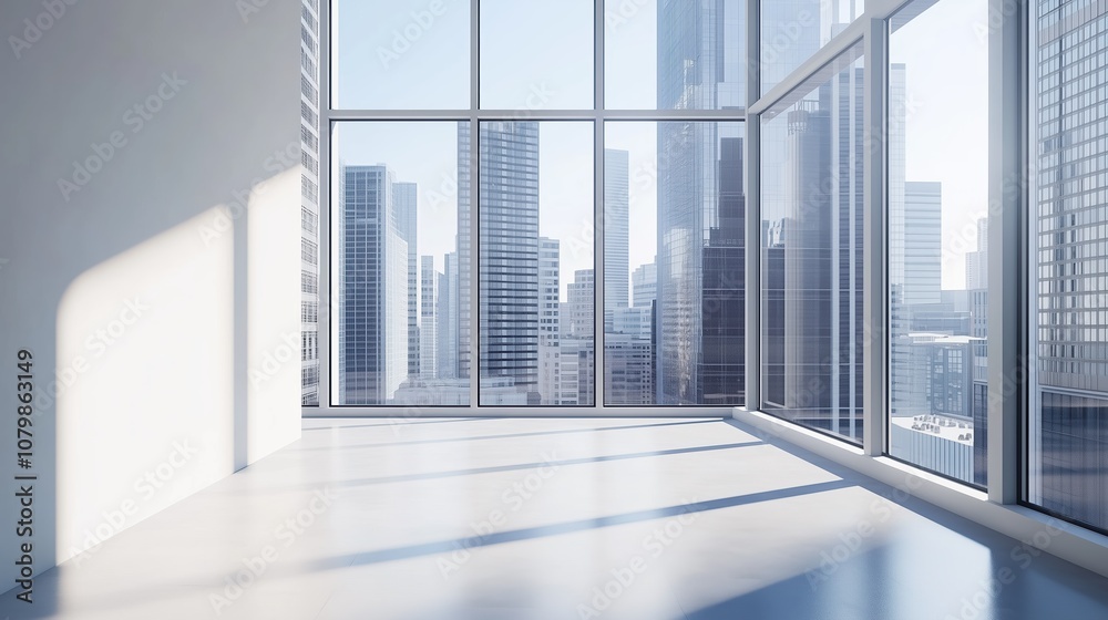 Interior view of an empty room in a skyscraper, showcasing the cityscape during the day. The skyline view from a high-rise window offers a gorgeous property with a stunning view. Interior view of an empty room in a skyscraper, showcasing the cityscape during the day. The skyline view from a high-rise window offers a gorgeous property with a stunning view.