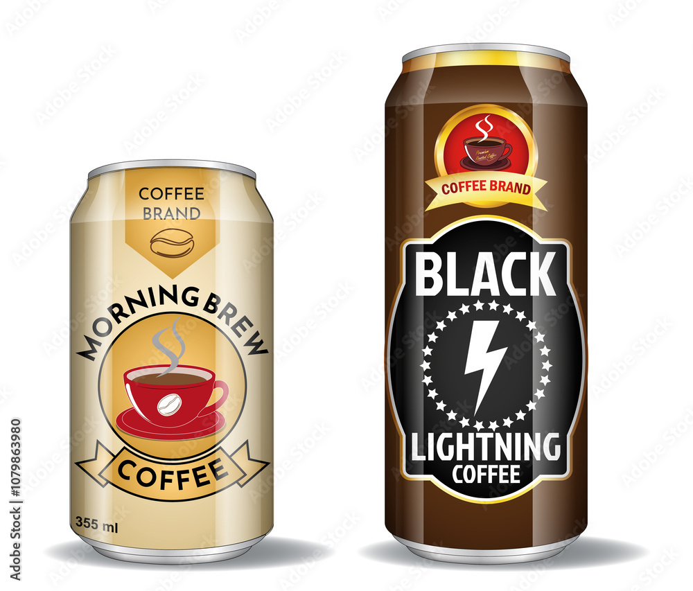 Set Illustration of Coffee Can Packaging Designs for Morning Brew Coffee. Set Illustration of Coffee Can Packaging Designs for Morning Brew Coffee.